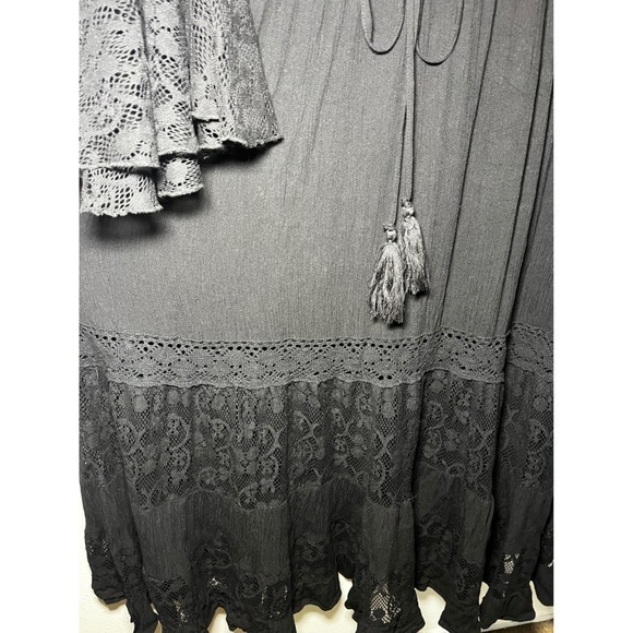 City Chic Tisha Black Lace Maxi Dress Bell Sleeve Boho Whimsigoth Plus Sz XL‎ 22 - Picture 10 of 11